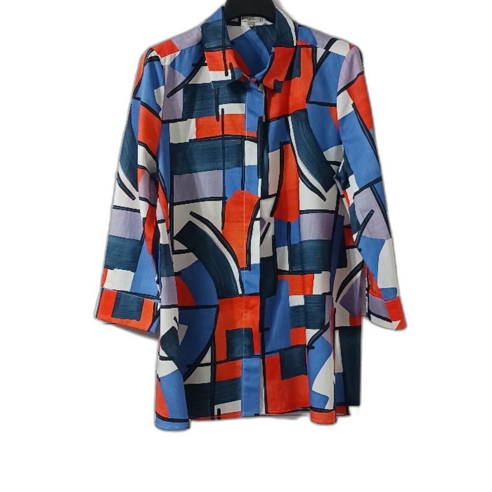 Tyler Boe Dina Colorblock button-up Large Top Blue/orange/white